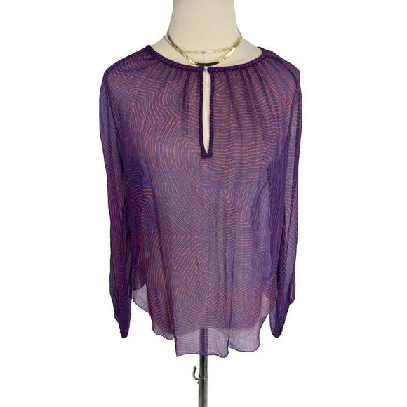Isabel Marant Etoile Sheer Geometric Top Red Blue Long Sleeve Flowy - Picture 16 of 16